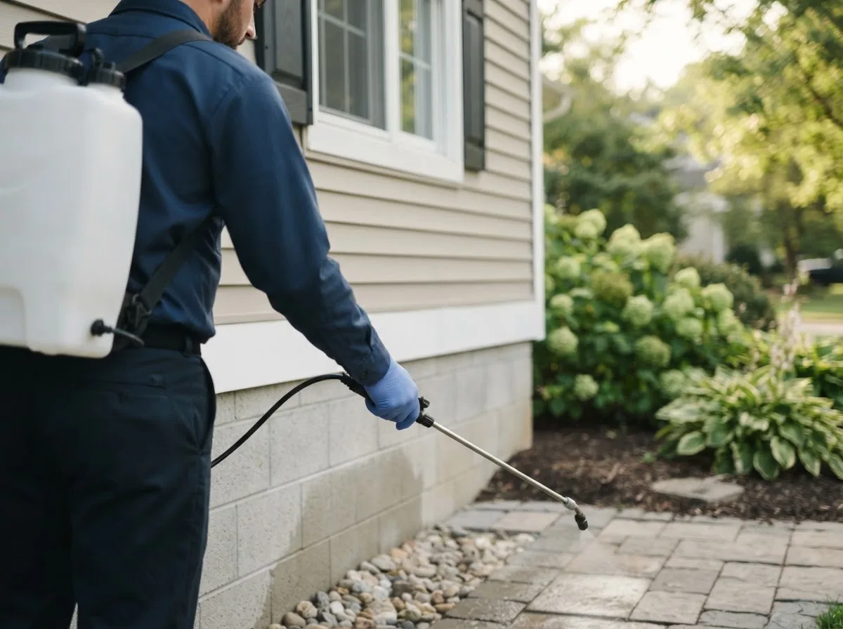 Pest control technician inspecting a home in West Brookfield, MA